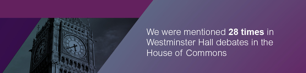 We were mentioned 28 times in Westminster Hall debates in the House of Commons.