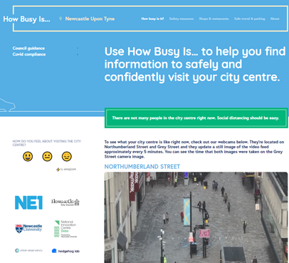 A screenshot of Newcastle's 'How Busy is Toon' website