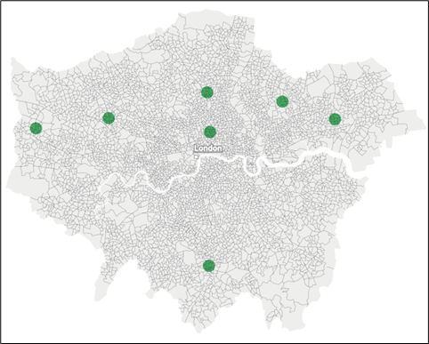 A map showing location of online survey respondents (London only), full details in Table 2.3