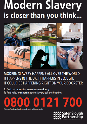 Poster saying 'Modern slavery is closer than you think'