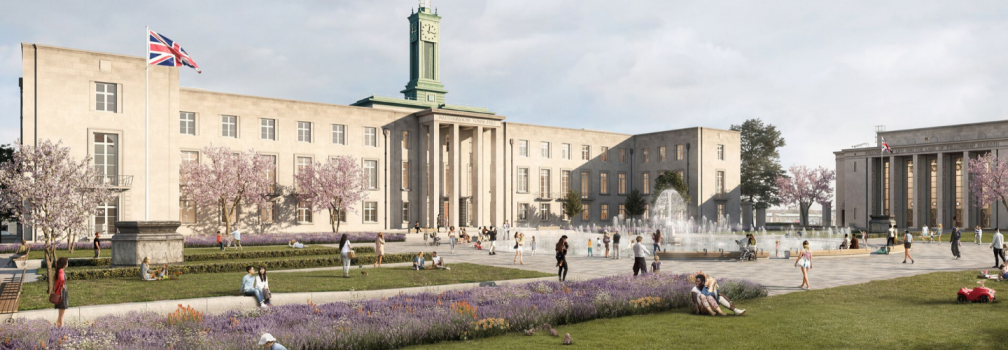 An : Architects impression of the refurbished fountain and Grade II listed Town Hall