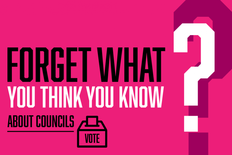 Graphic image with text Forget What You Think You Know About Councils, with a ballot box icon