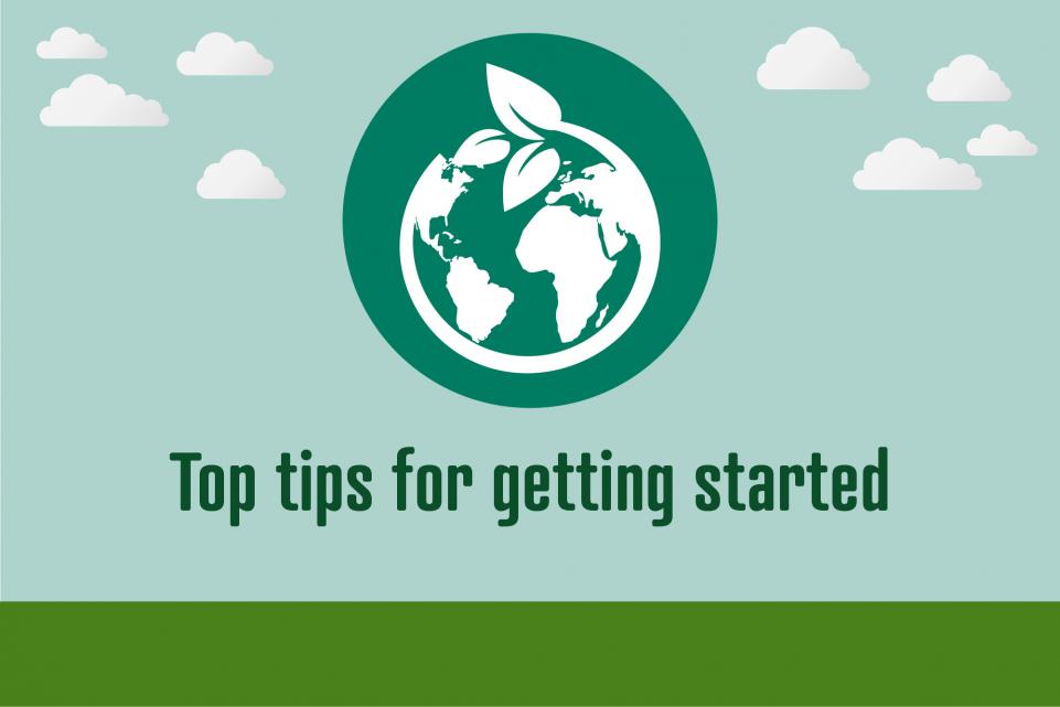 Image of world icon with text below reading 'top tips for getting started'