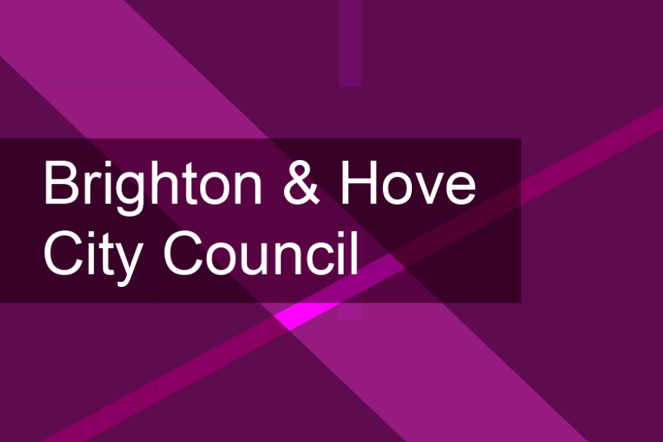 Purple background with the words Brighton and Hove City council
