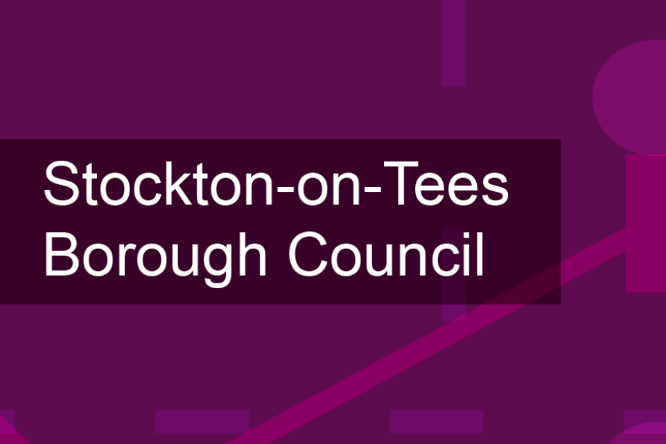 Purple background with Stockton - on -Tees Borough council written across