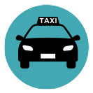 Green circle with a icon of a black taxi