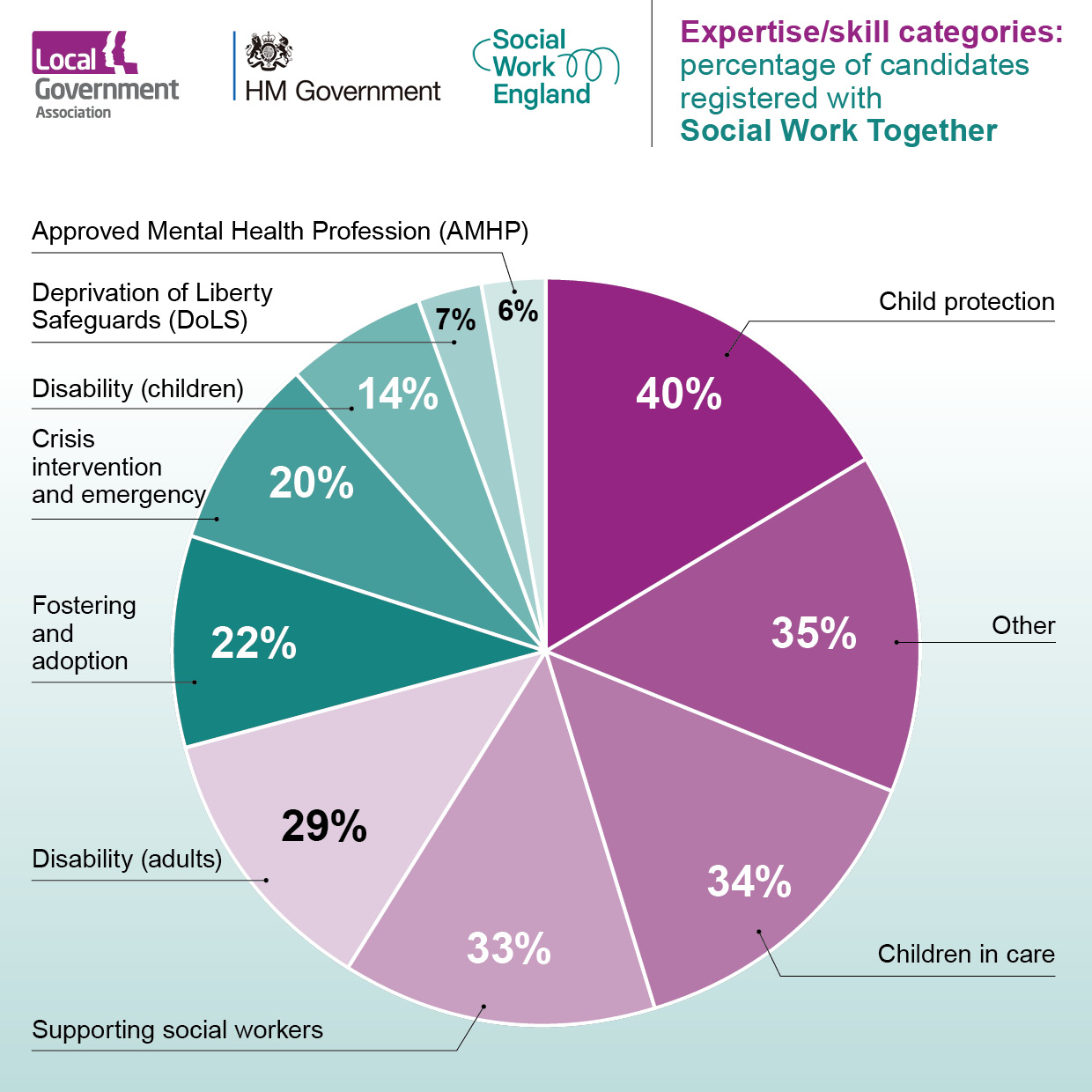 Social Work Together: expertise/skills distribution across candidates registered with SWT