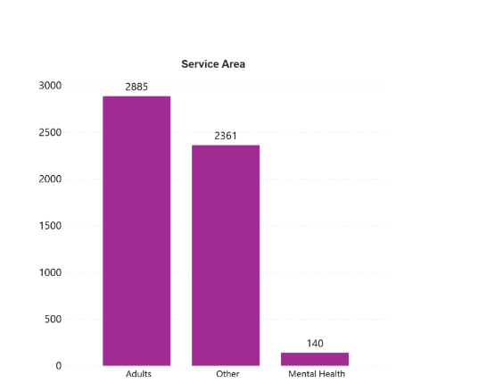 Breakdown of non-registered social workers responses by service area