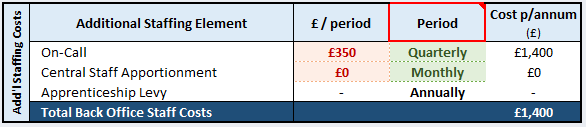 Screenshot of table for inputting additional staffing costs