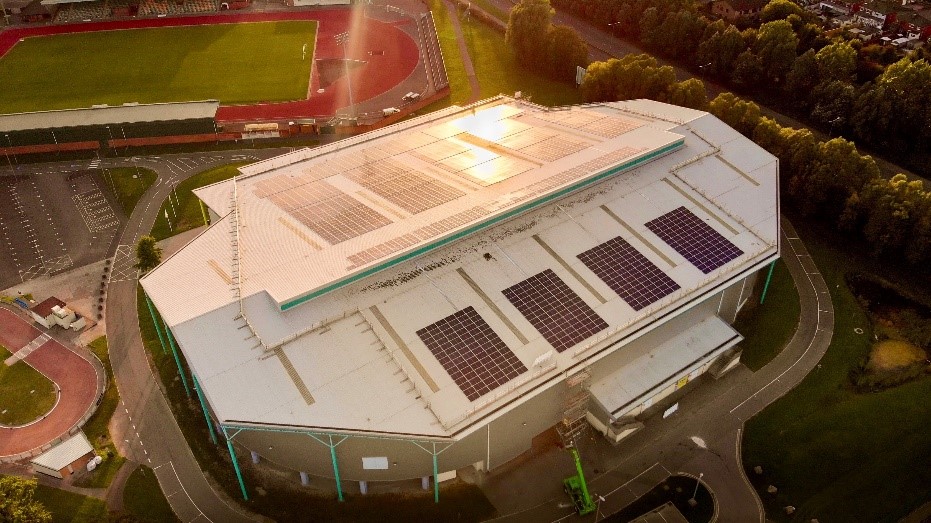 Image of building with solar panels in Newport (credit: Mike Harrison)
