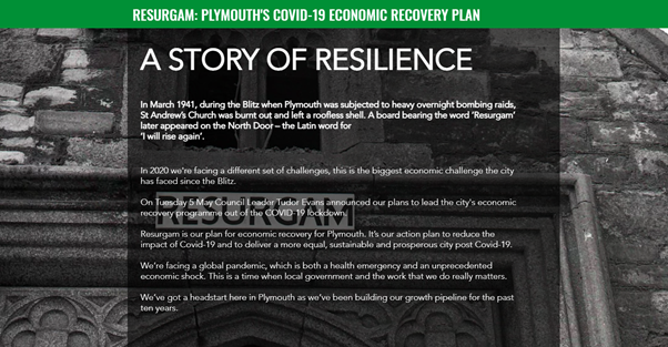 A graphic depiction of Plymouth's covid-19 economic recovery plan