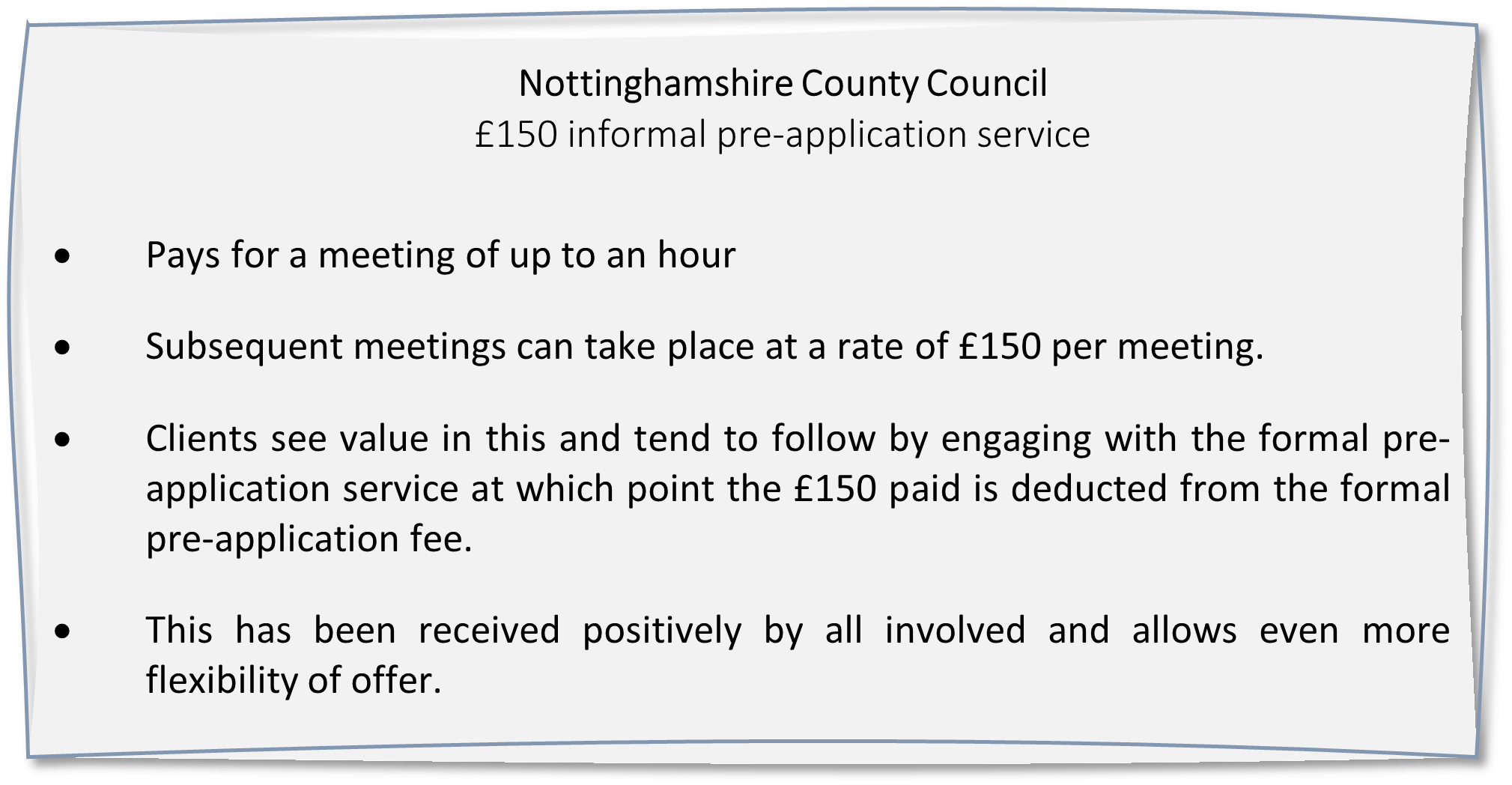 Nottinghamshire Council pre app schedule