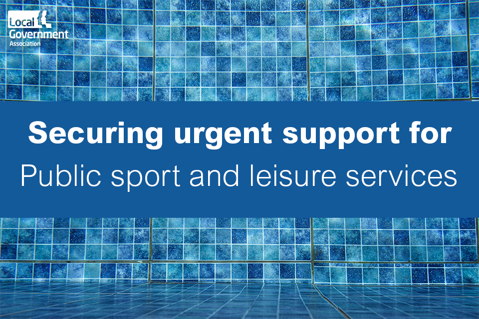 Swimming pool tiles with text overlayed: Securing urgent support for public sport and leisure services 