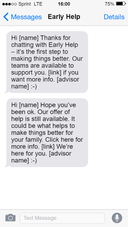 The intervention text messages (1 and 2)
