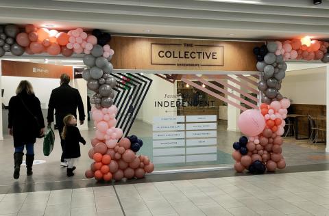 New shop front in Shropshire, looking colourful with balloons