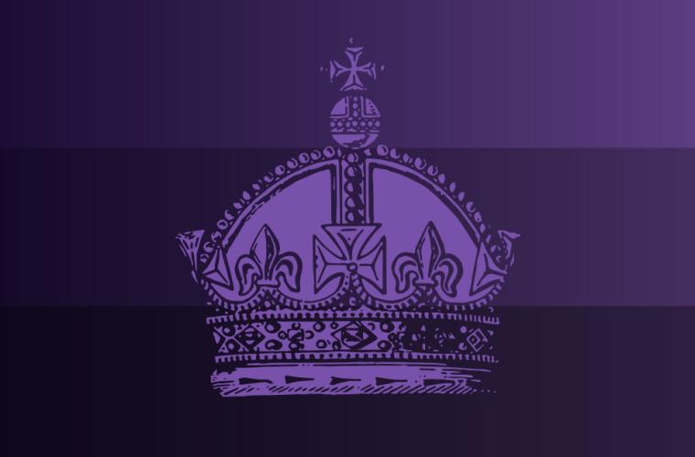 A purple royal crown against a dark background