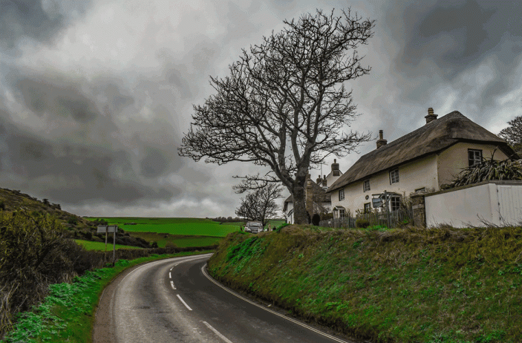 Country road and cottage