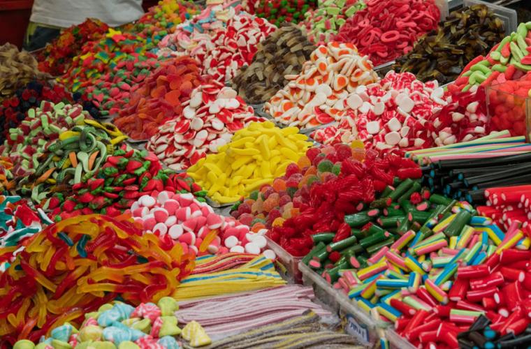 Market stall of sugary sweets