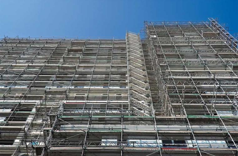scaffolding on a large block of flats 