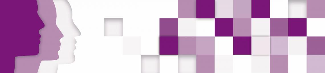 Banner with purple and white squares