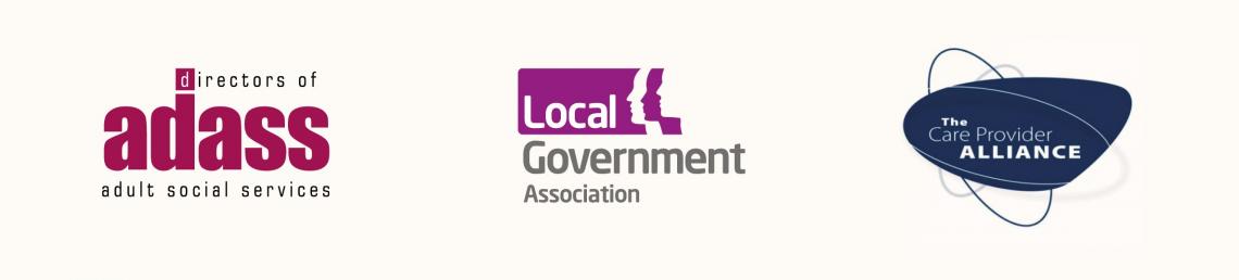 Banner with logos for the Association of Directors of Adult Social Services (ADASS), the Local Government Association (LGA) and the Care Provider Alliance (CPA).