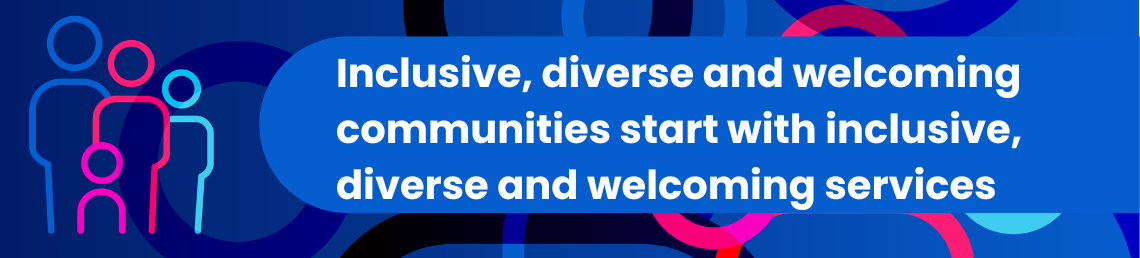 Inclusive, diverse and welcoming communities start with inclusive, diverse and welcoming services in bold text