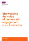 Orange text with the words Showcasing the value of democratic engagement in civil resilience