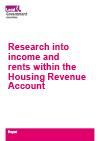 A bold pink title Research into income and rents within the Housing Revenue Account. A purple LGA logo is in the top right corner.