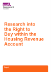 orange bold text reading research into the Right to Buy within the Housing Revenue Account. Purple LGA logo in the top right.