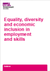 Pink text on a white background reading Equality, diversity and economic inclusion in employment and skills