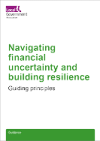 Green text saying Navigating financial uncertainty on white background