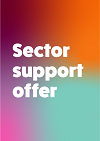 Sector support offer wording in white with an orange, pink and blue background