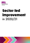 wording sector-led improvement in 2020/21 including LGA logo and footer with  orange, pink and mint green colours