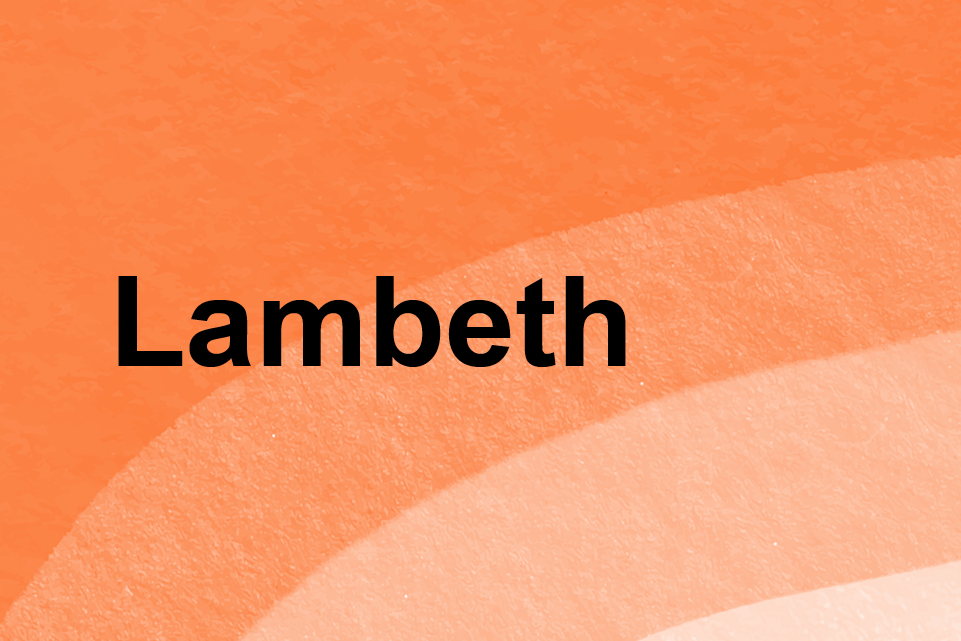 Orange background with text: Lambeth