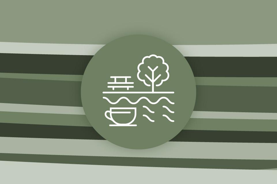 Park icon, treen, bench, cafe, lake