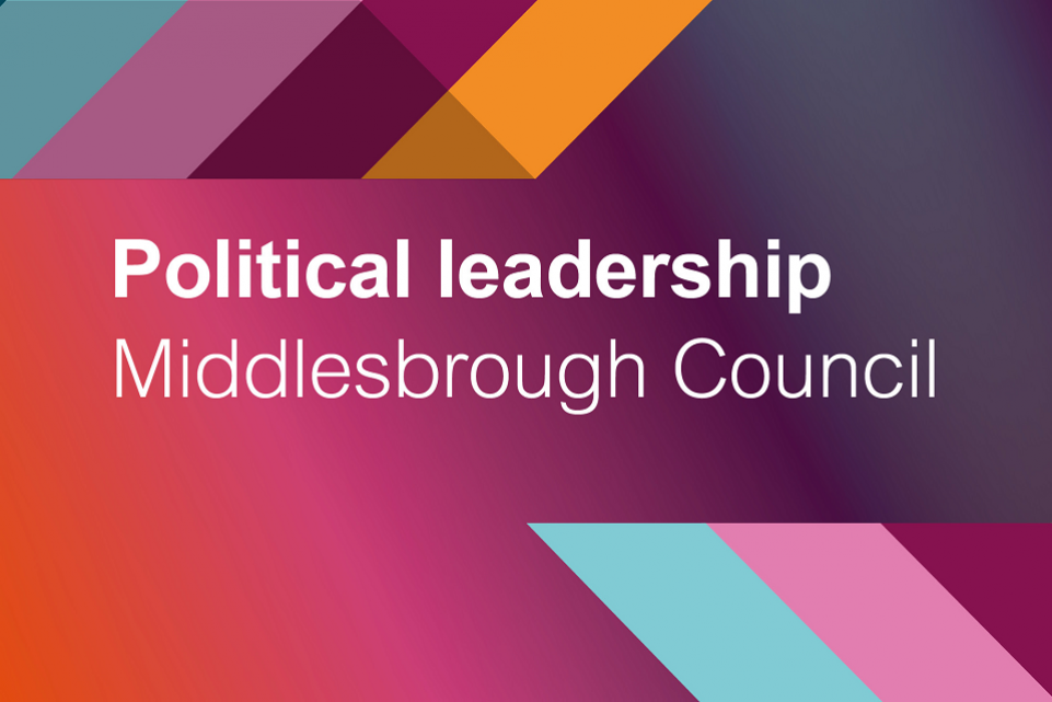 Decorative image with text: Political leadership Middlesbrough council