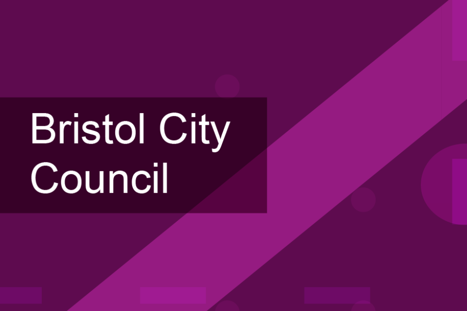Purple background with diagonal line and the text Bristol City Council 