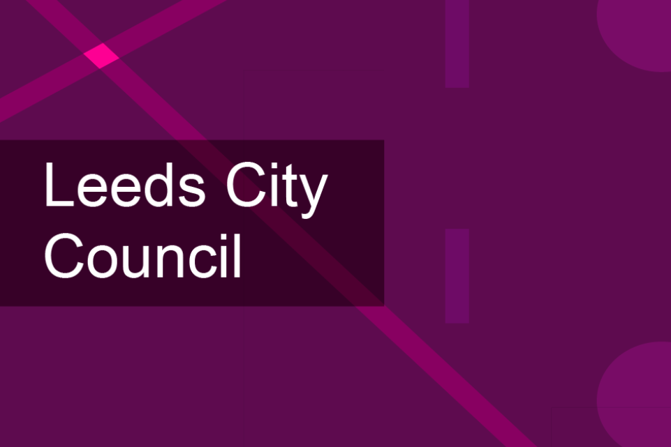 Purple background with Leeds City Council written across