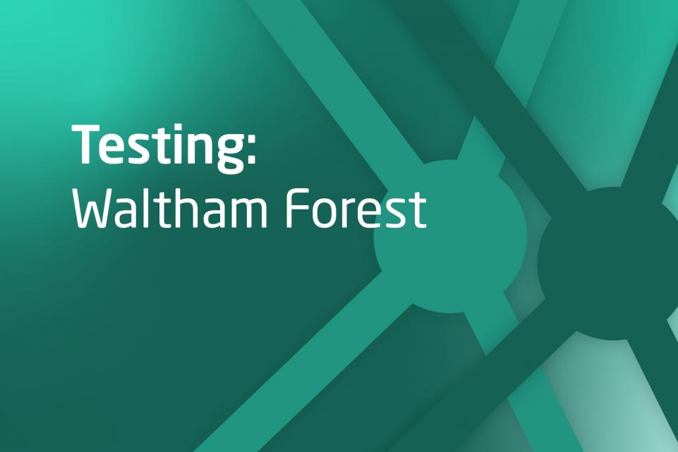 Decorative green asset with text testing: Waltham Forest