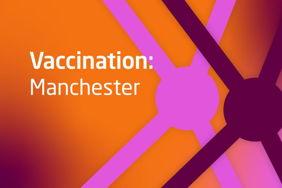 Graphic with COVID design and text vaccination Manchester
