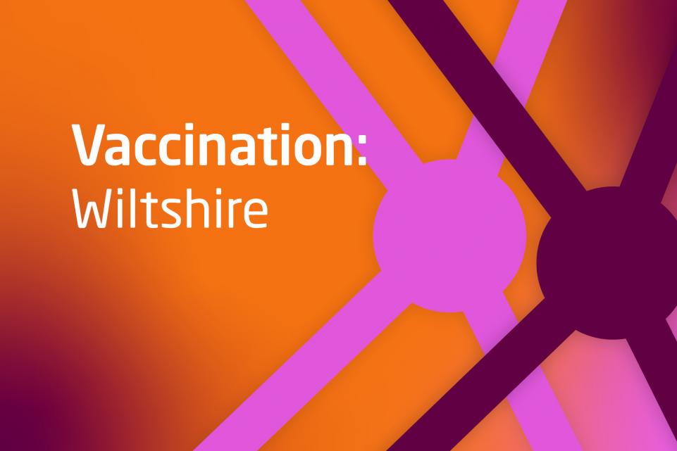 Graphic with COVID design and text vaccination Wiltshire