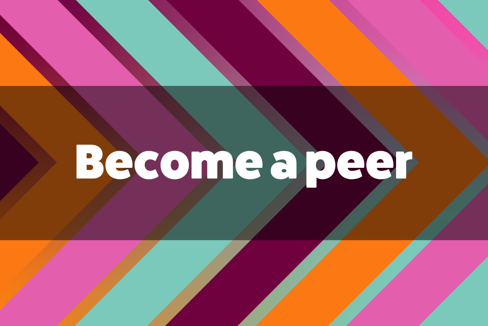 Become a peer text on colourful diagonal background