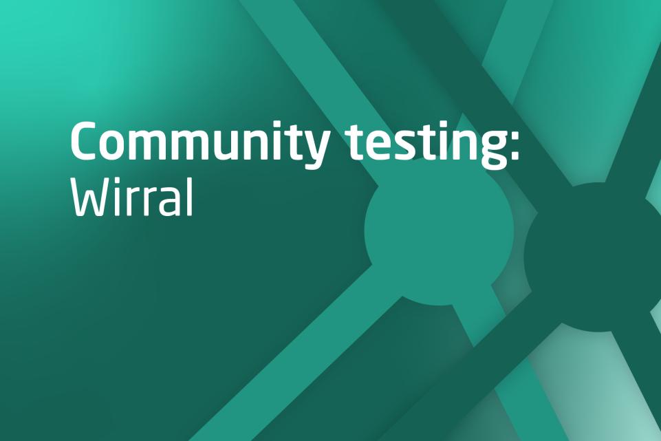 Decorative image with text Community testing Wirral