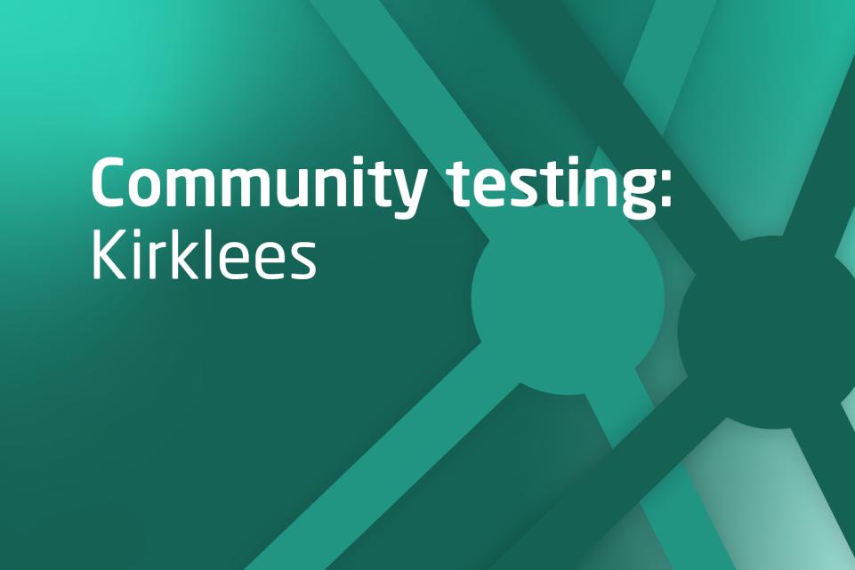 Decorative image with test Community testing Kirklees