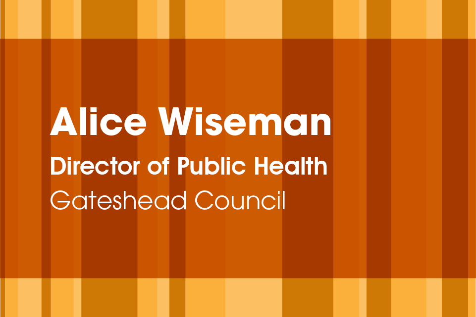 Graphic of rectangles and text Alice Wiseman, Director of Public Health, Gateshead Council.