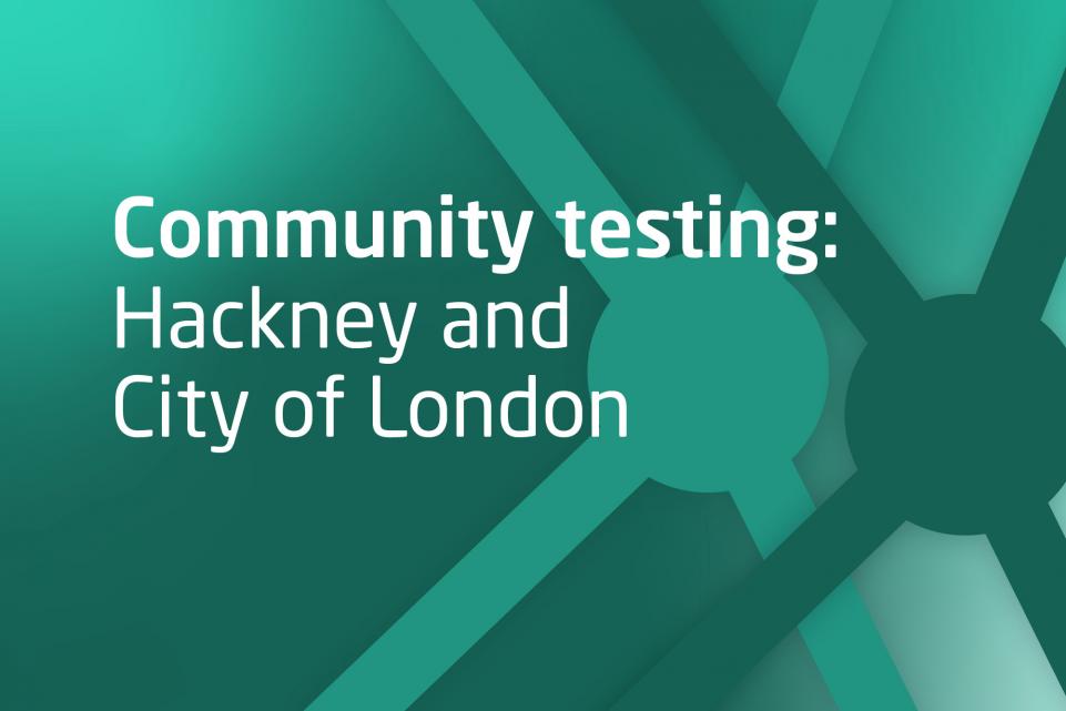 decorative green banner with text community testing: Hackney and City of London 